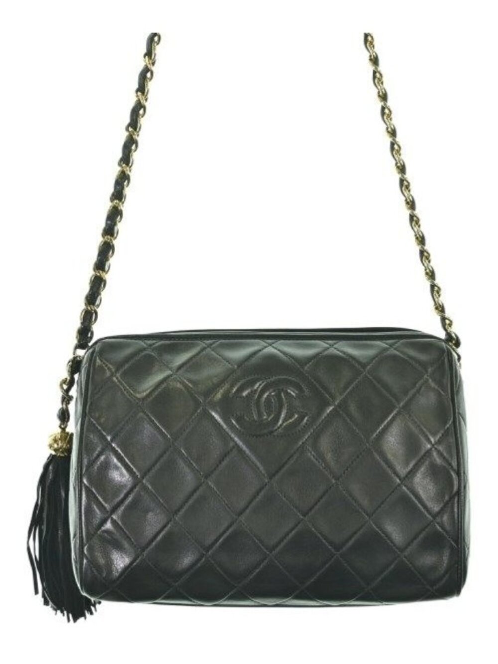 Chanel Quilted Chain Shoulder CC Logo Fringe Lambskin Bag